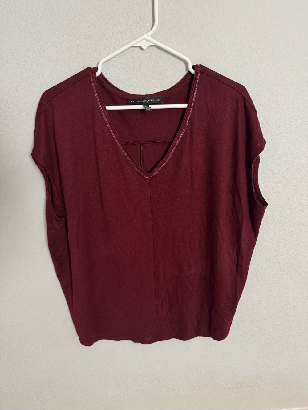 White House Black Market V-Neck Cap Sleeve Top - Burgundy